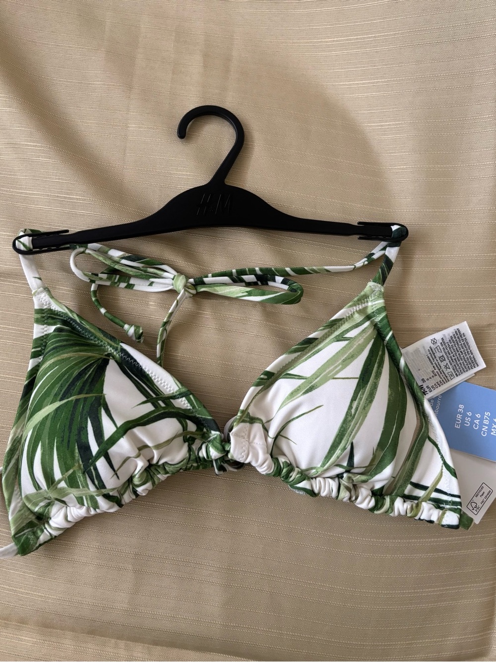 H&M White Bikini Top with Green Trim